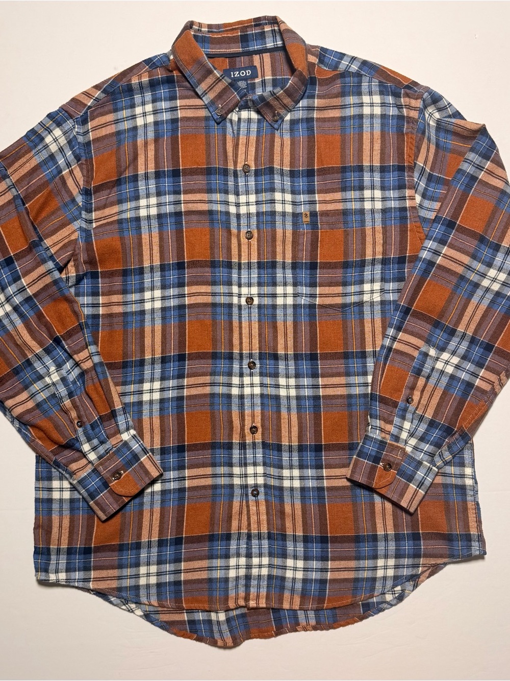 ZOD Men’s XL Orange Blue Plaid Flannel Button Down Shirt